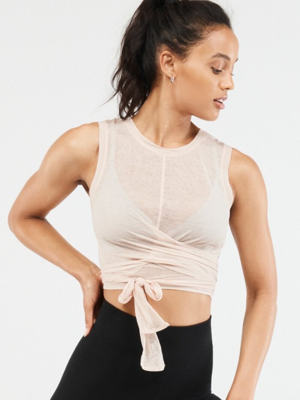 Fabletics Wrap Crop Tank - Cream/Beige